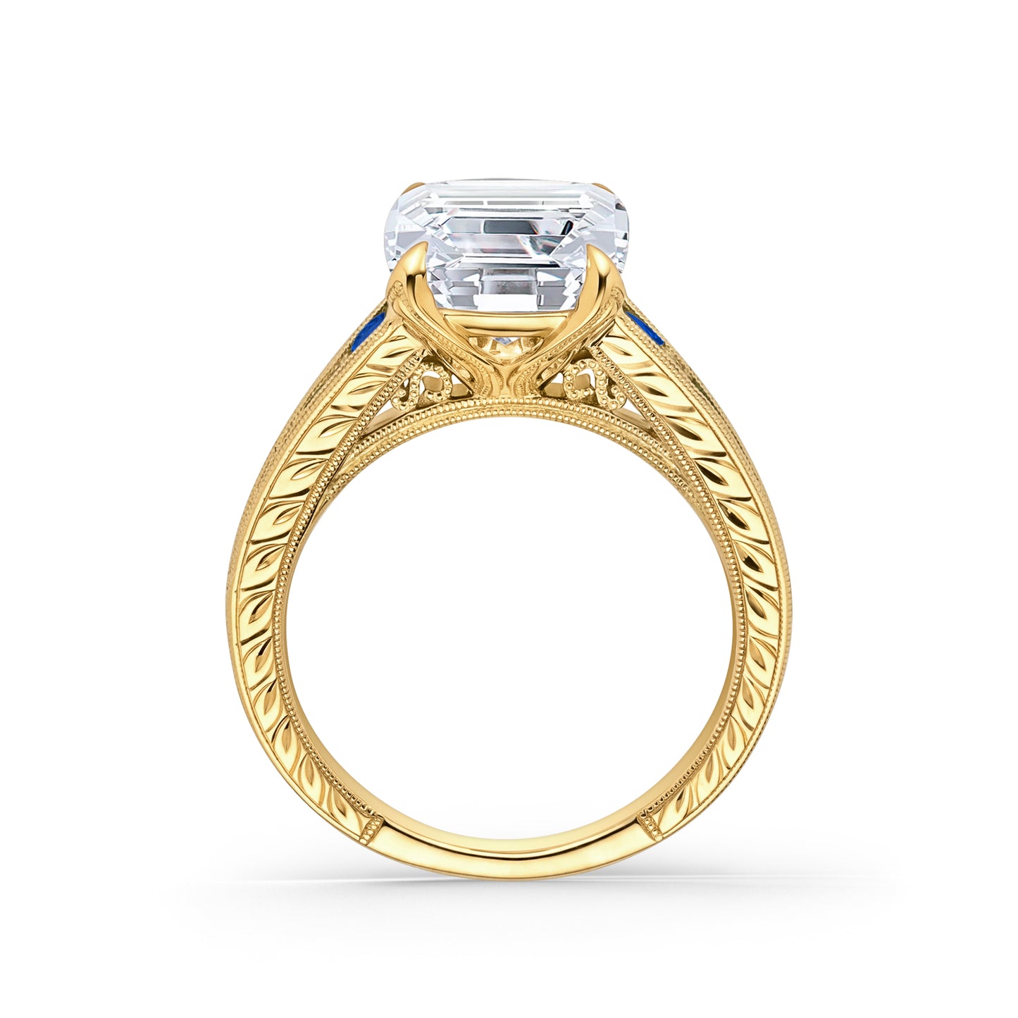 Channel Set Petal Crown Sapphire Diamond Engagement Ring