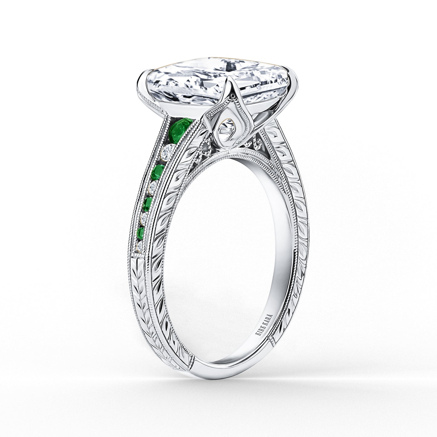 Channel Set Petal Crown Tsavorite Diamond Engagement Ring