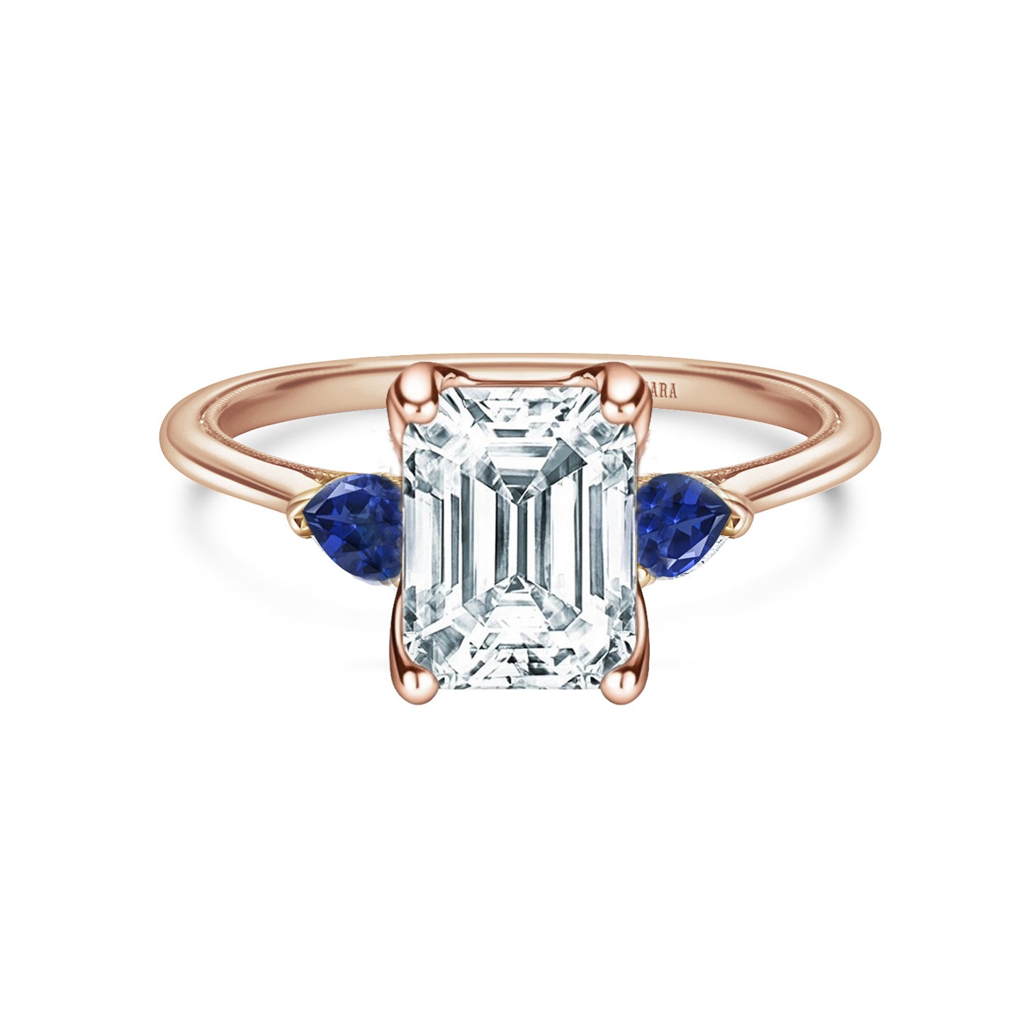 Three Stone Blue Sapphire Pear Side Stone Engagement Ring