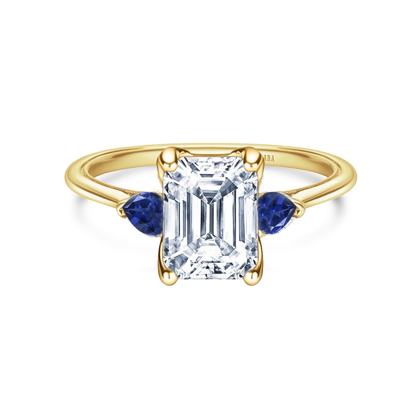 Three Stone Blue Sapphire Pear Side Stone Engagement Ring