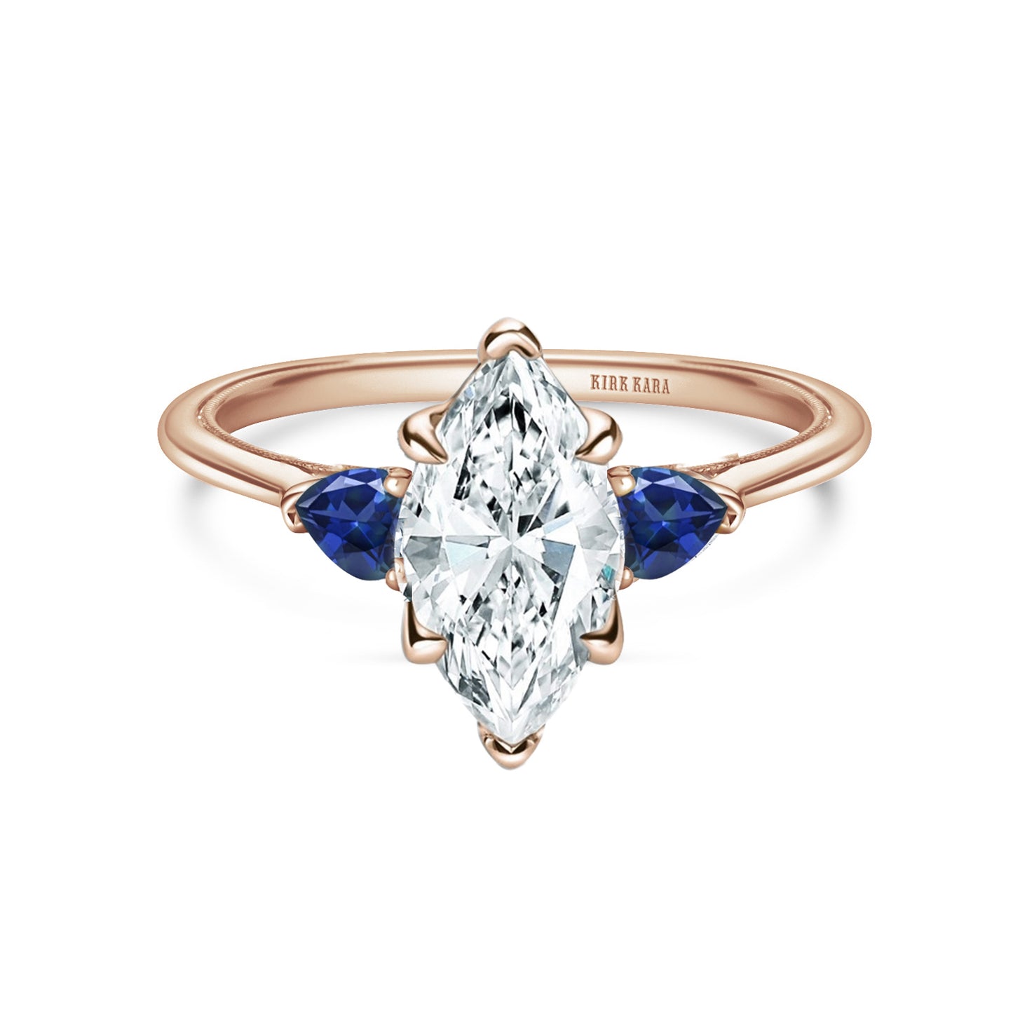 Three Stone Blue Sapphire Pear Side Stone Engagement Ring