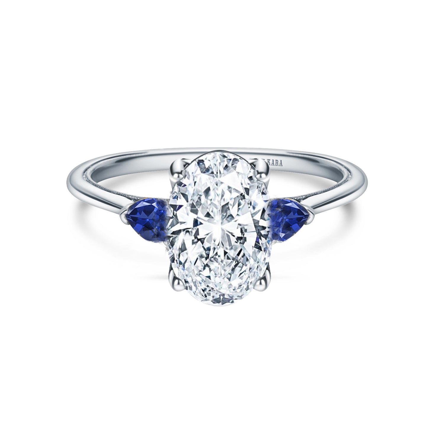 Three Stone Blue Sapphire Pear Side Stone Engagement Ring