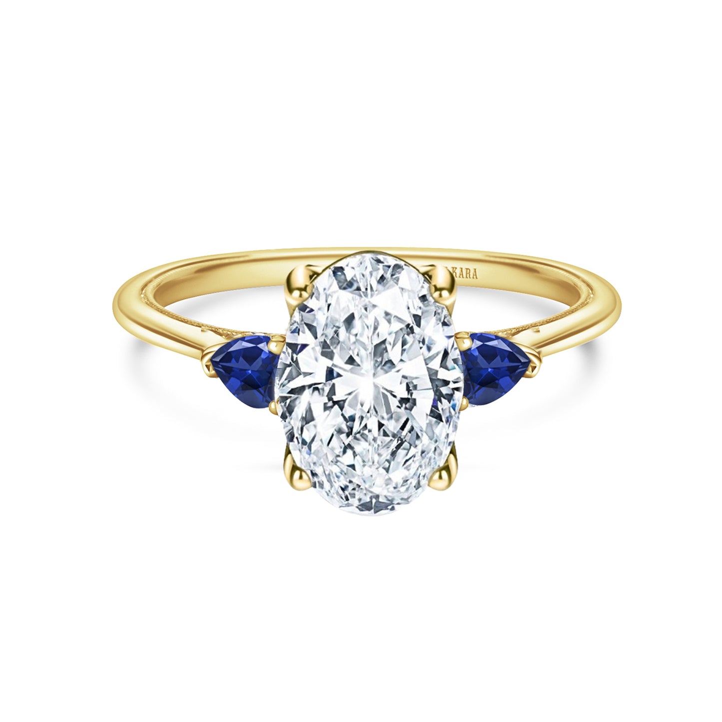 Three Stone Blue Sapphire Pear Side Stone Engagement Ring