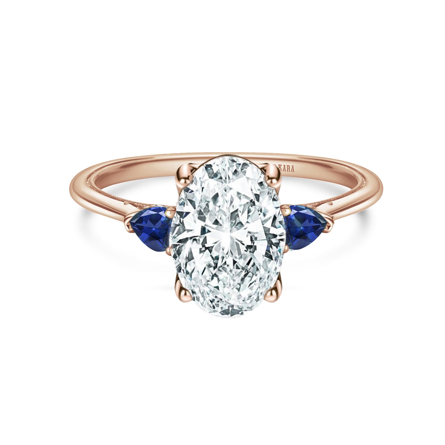 Three Stone Blue Sapphire Pear Side Stone Engagement Ring