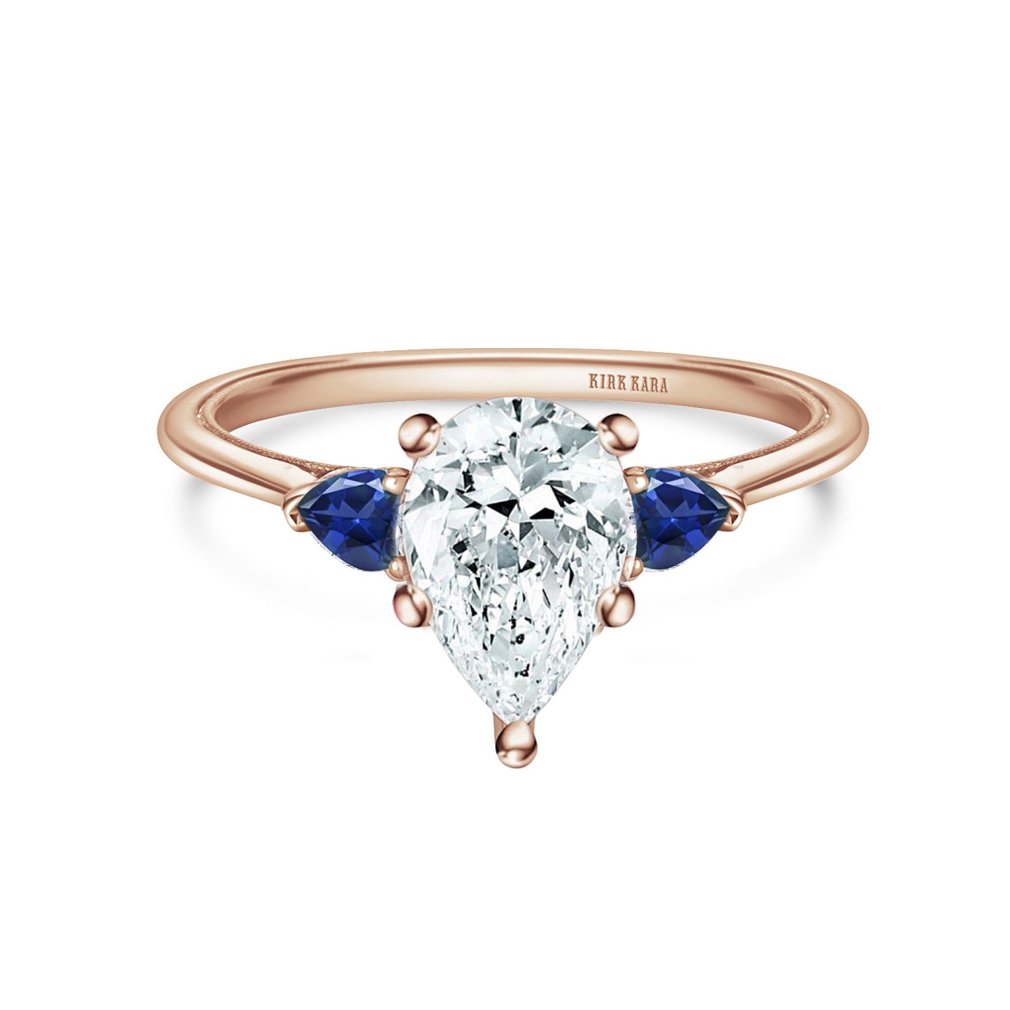 Three Stone Blue Sapphire Pear Side Stone Engagement Ring