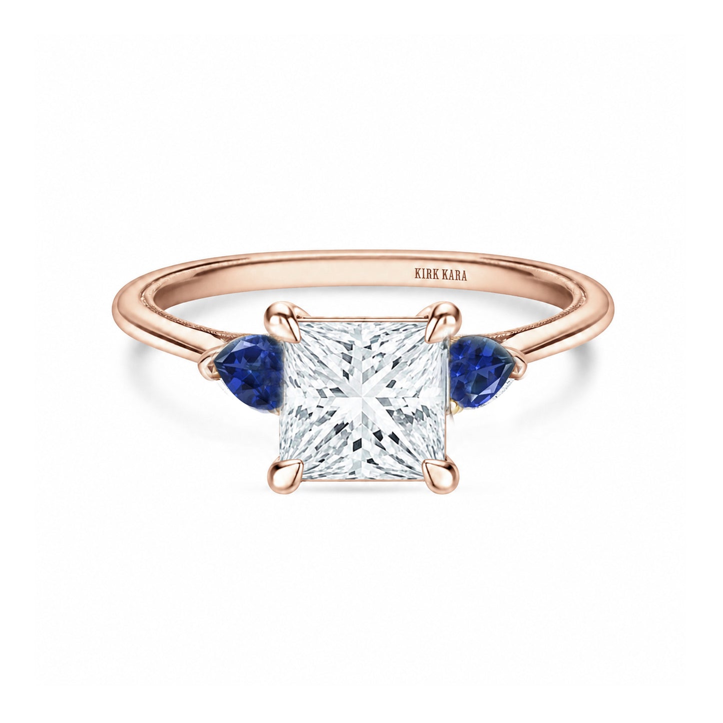 Three Stone Blue Sapphire Pear Side Stone Engagement Ring