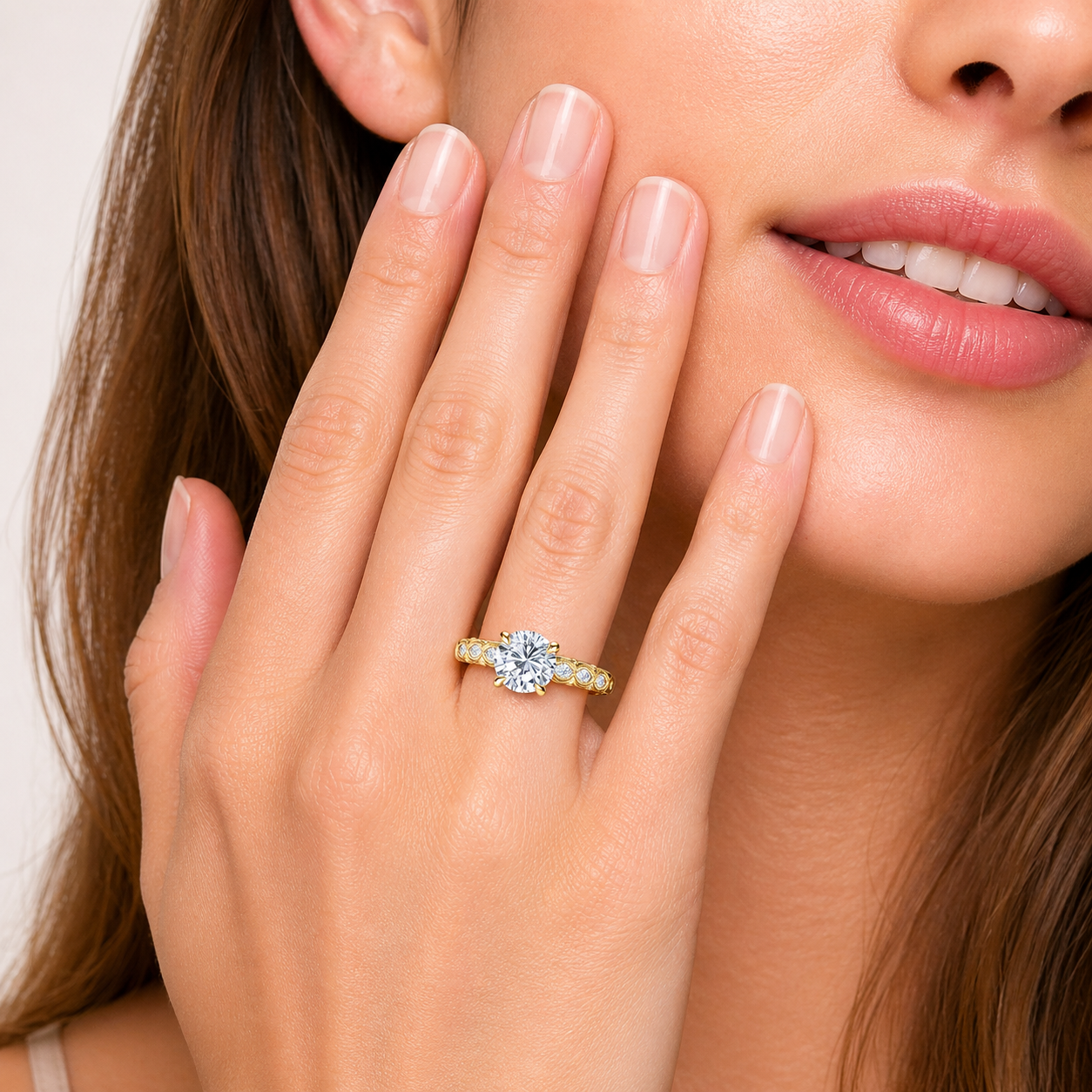 Floral Diamond Marquise Accent Engagement Ring