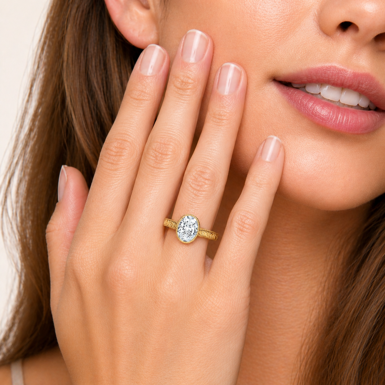 Classic Scroll Engraved Bezel Cathedral Engagement Ring