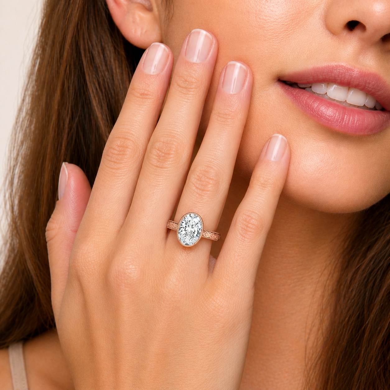 Classic Scroll Engraved Bezel Cathedral Engagement Ring