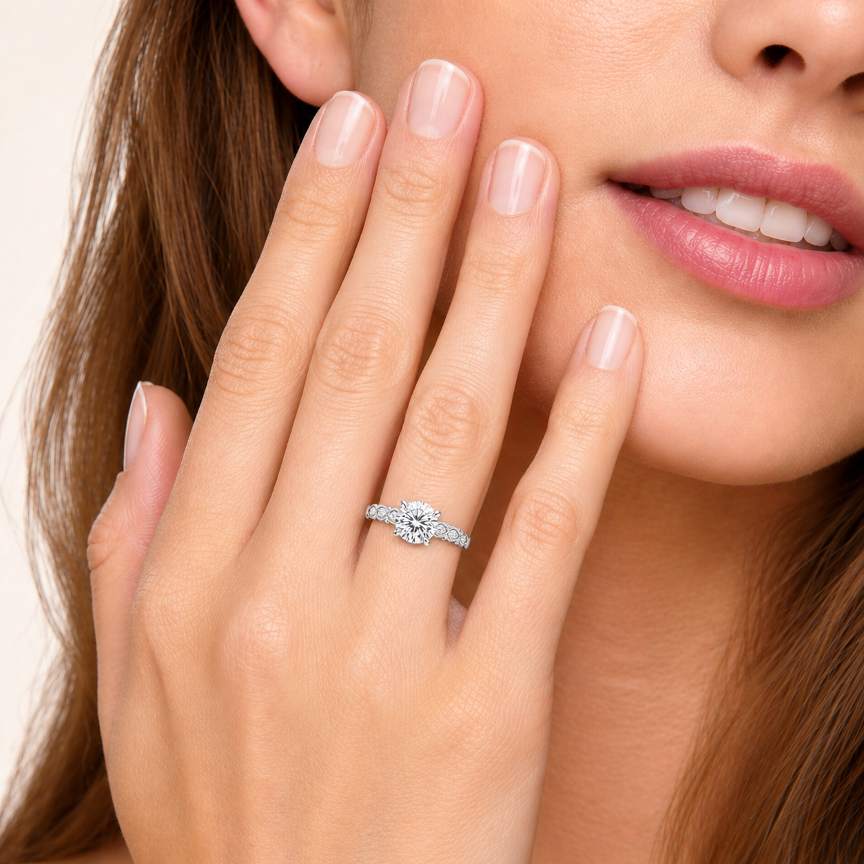 Floral Diamond Marquise Accent Engagement Ring