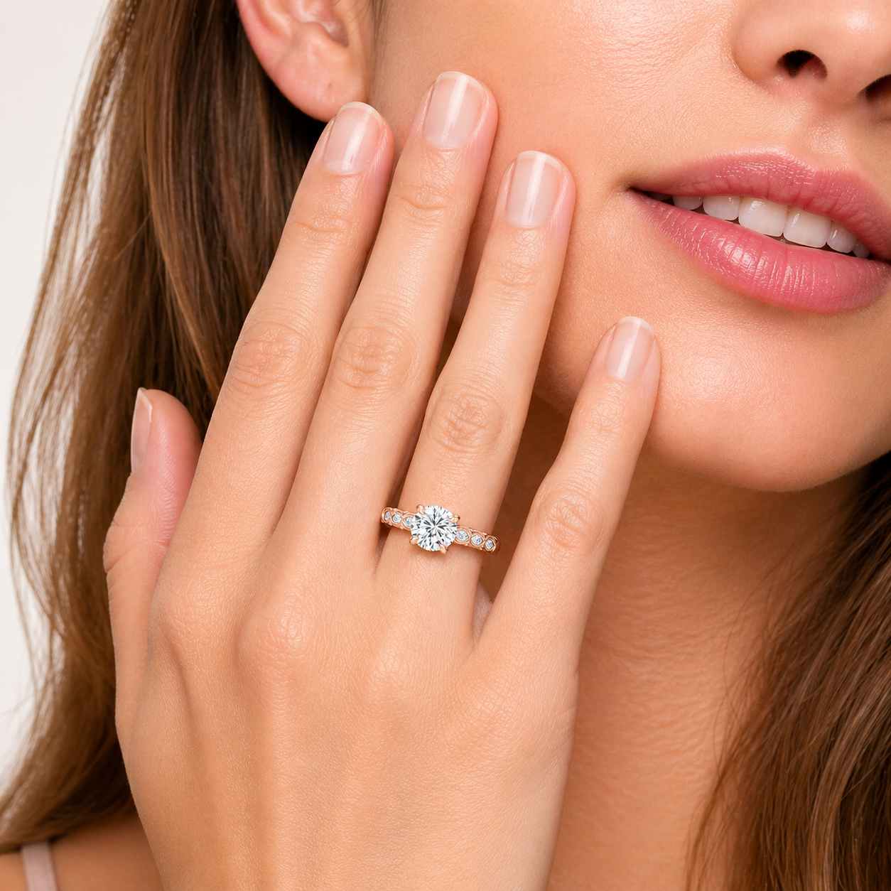 Floral Diamond Marquise Accent Engagement Ring