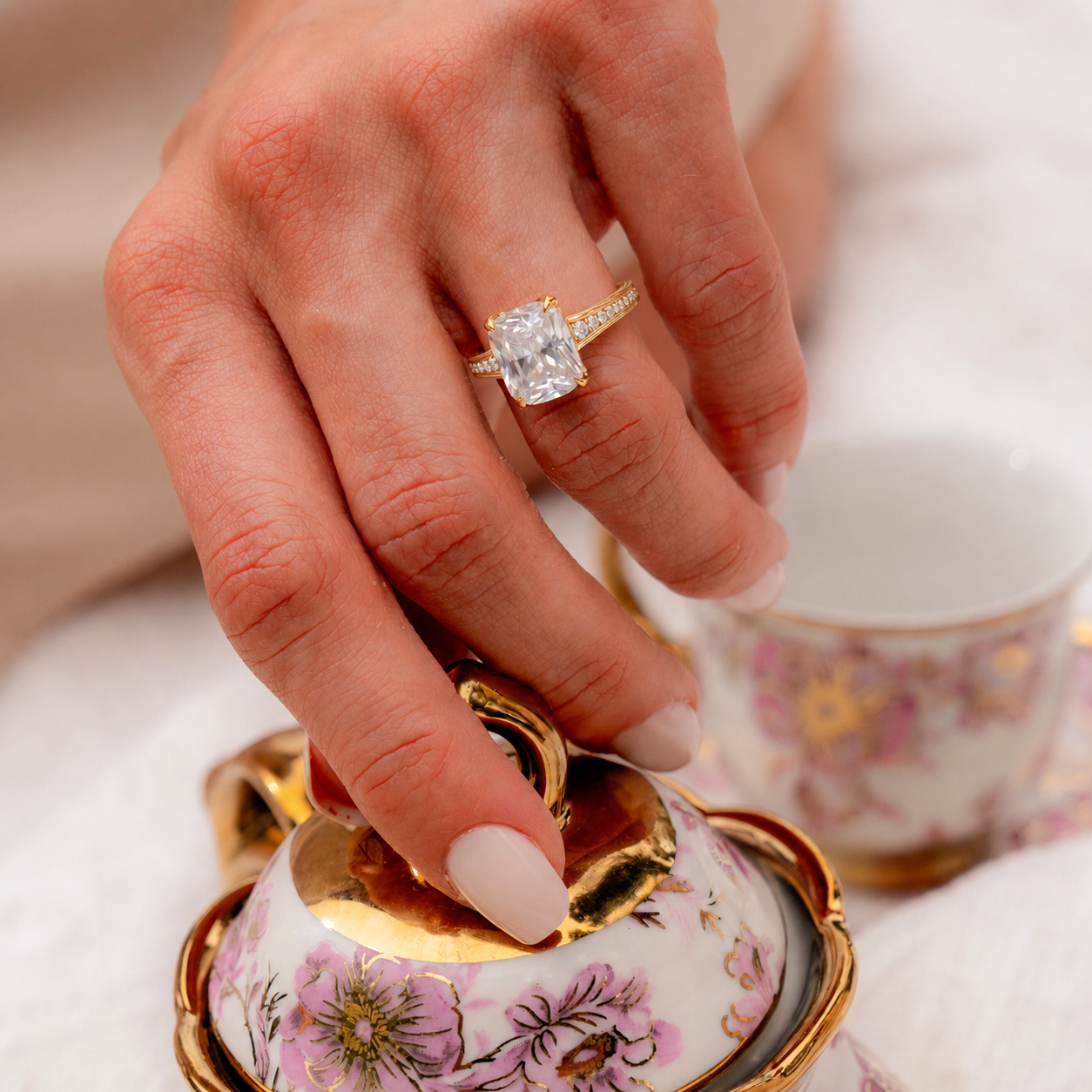 Channel Set Petal Crown Diamond Engagement Ring