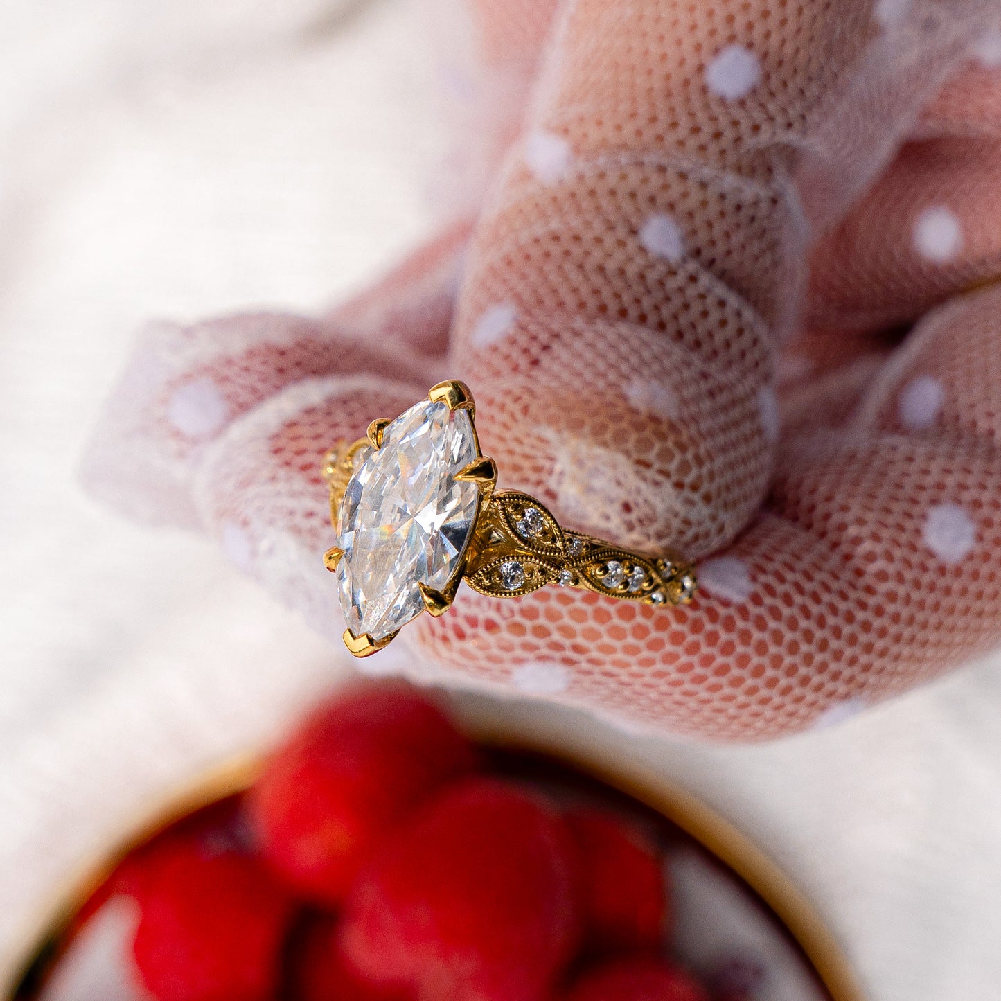 Hand Engraved Leaf Engagement Ring