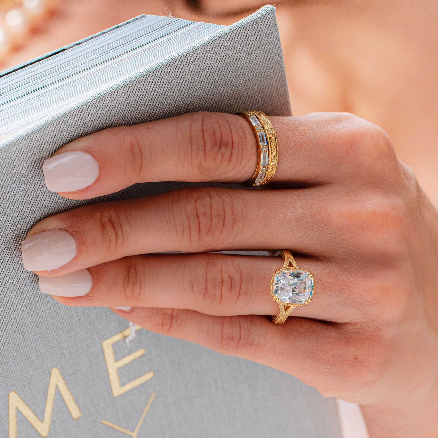 Hand-Engraved Split Shank Engagement Ring