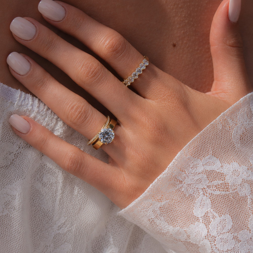 Wide Wheat-Engraved Solitaire Engagement Ring