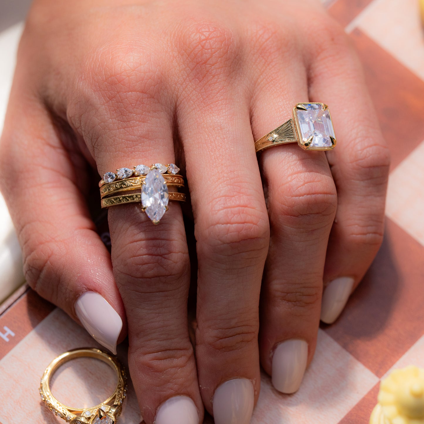Hand Engraved Vintage Cathedral Engagement Ring