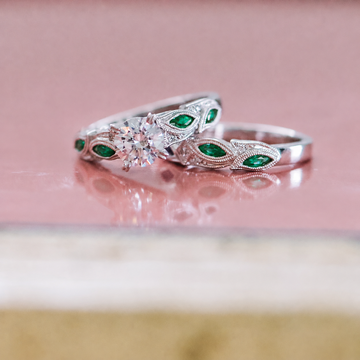 Botanical Floral Tsavorite Marquise Diamond Engagement Ring
