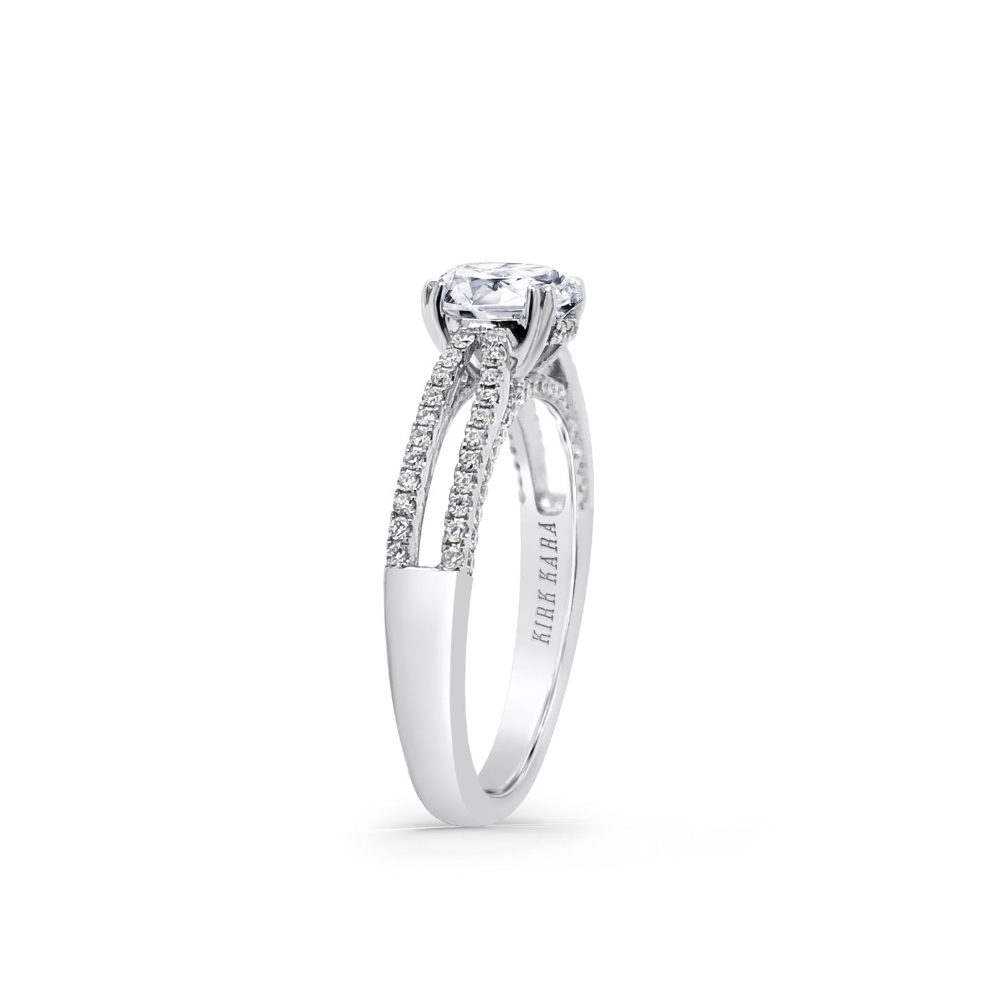 18K White Gold Split Shank Tapered Diamond Engagement Ring