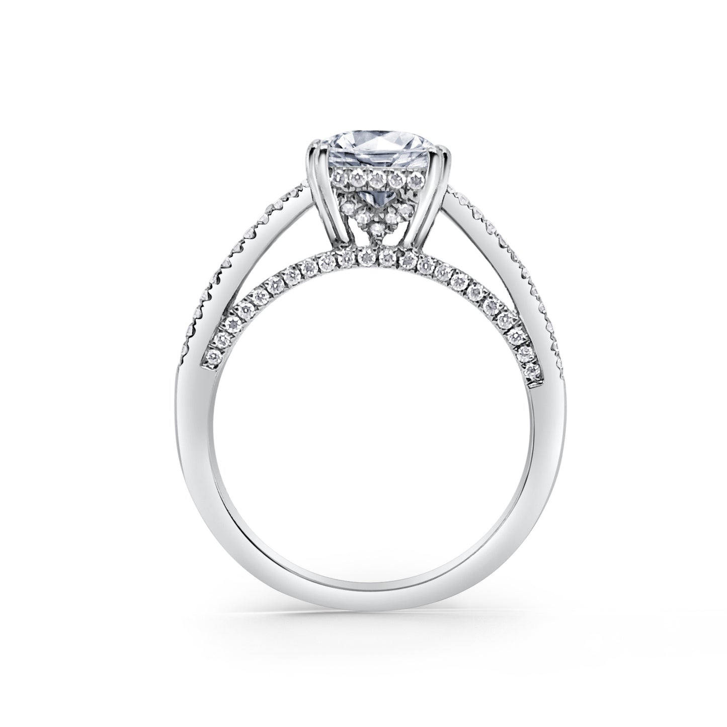 18K White Gold Split Shank Cathedral Diamond Engagement Ring