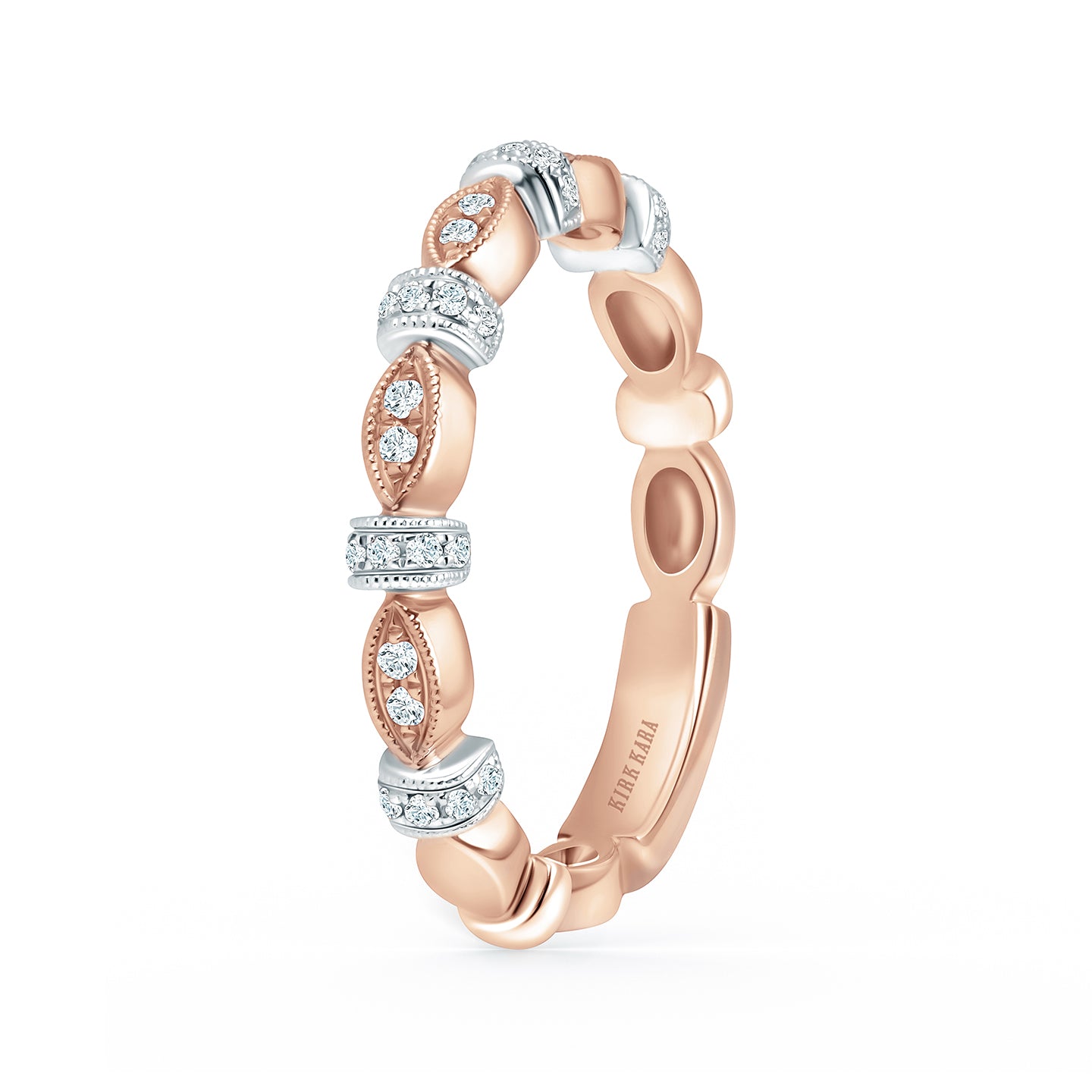 18K Rose & White Diamond Designer Thin Geometric Bar Wedding Band