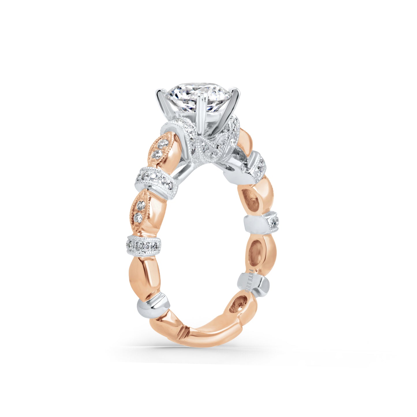 18K Rose & White Gold Diamond Thin Geometric Bar Engagement Ring