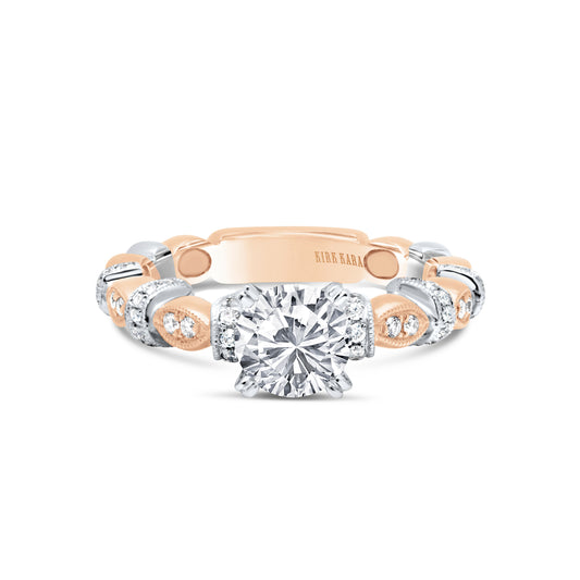 18K Rose & White Gold Diamond Thin Geometric Bar Engagement Ring