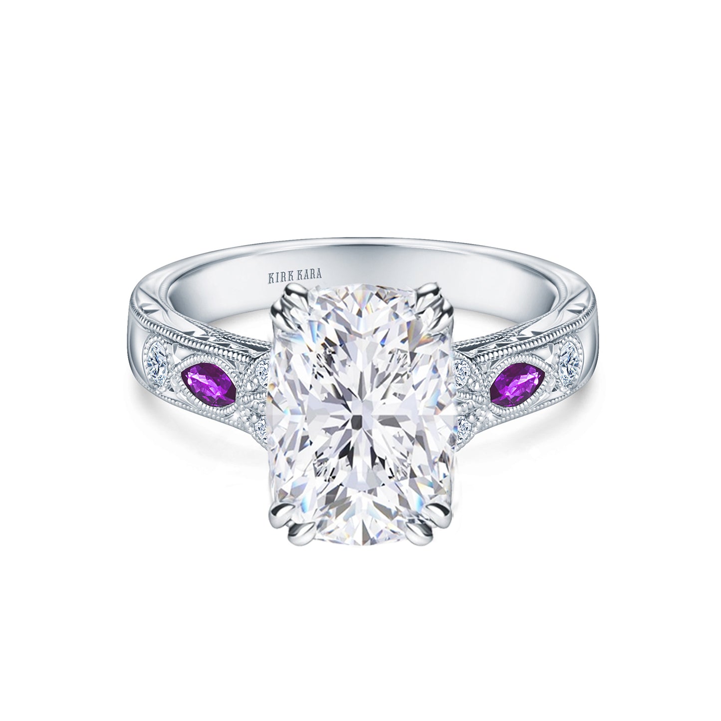 Amethyst Floral Diamond Engagement Ring