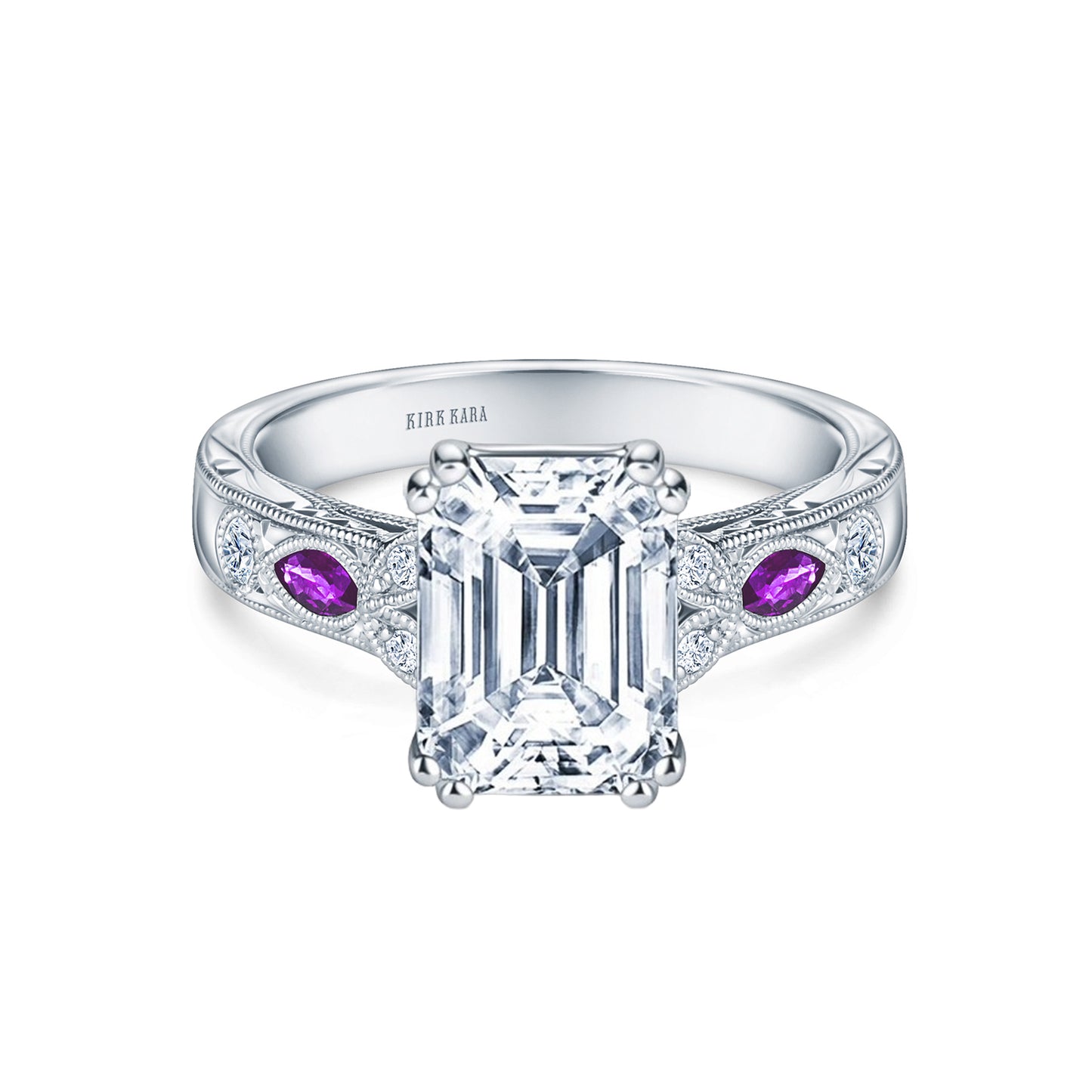 Amethyst Floral Diamond Engagement Ring