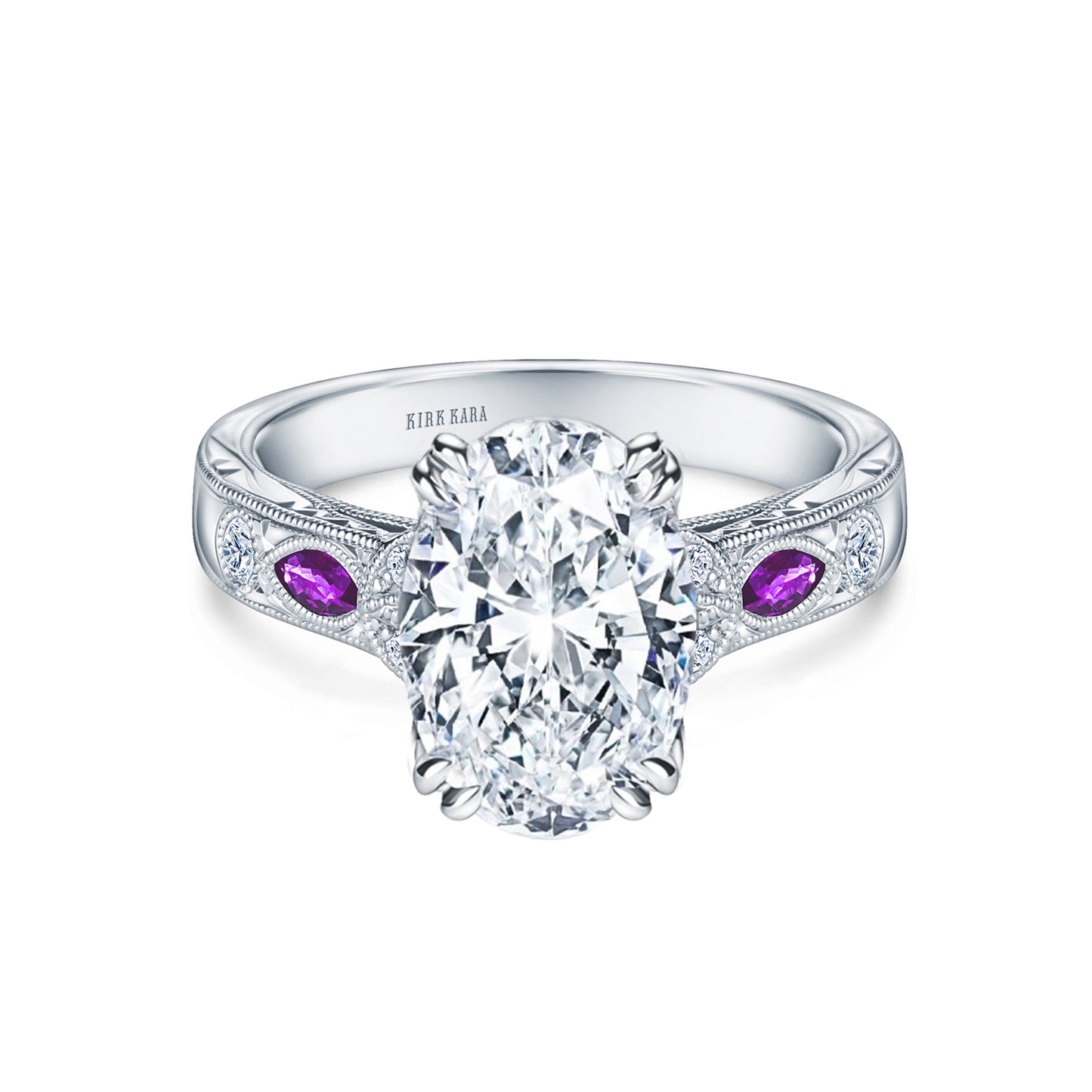 Amethyst Floral Diamond Engagement Ring