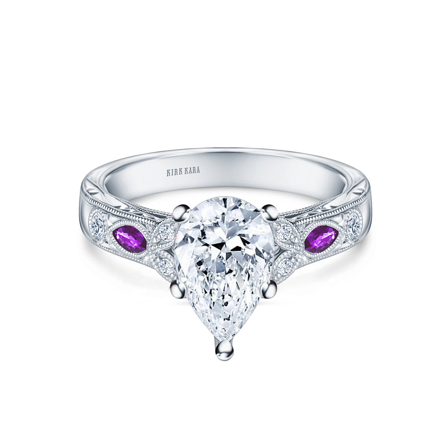 Amethyst Floral Diamond Engagement Ring