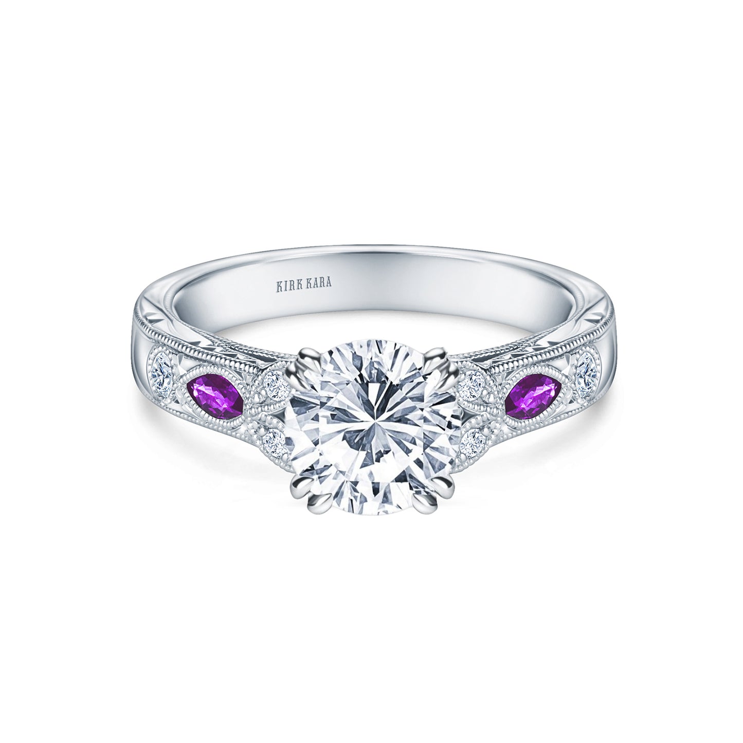 Amethyst Floral Diamond Engagement Ring