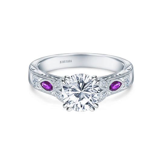 Amethyst Floral Diamond Engagement Ring