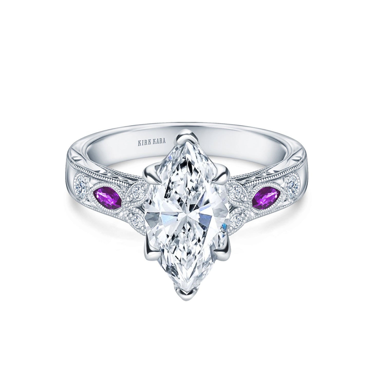 Amethyst Floral Diamond Engagement Ring
