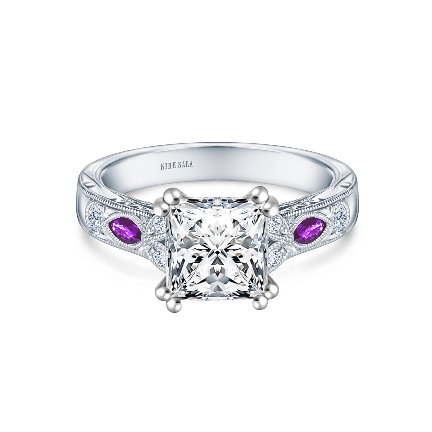 Amethyst Floral Diamond Engagement Ring