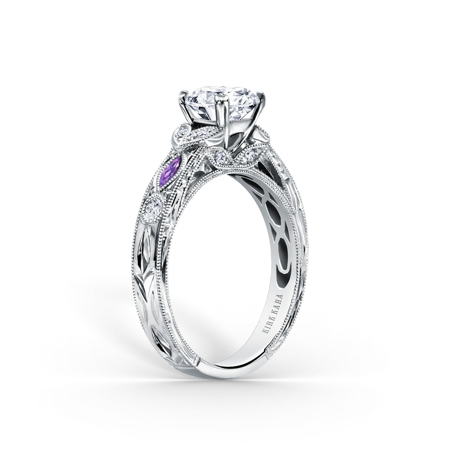 Amethyst Floral Diamond Engagement Ring