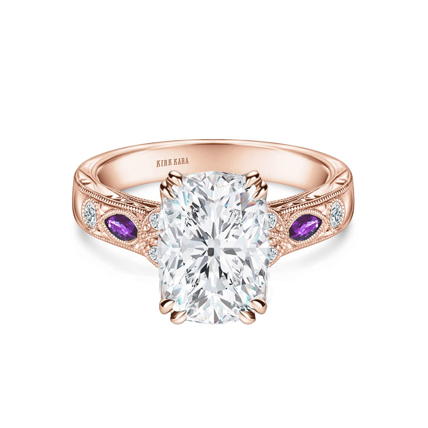 Amethyst Floral Diamond Engagement Ring