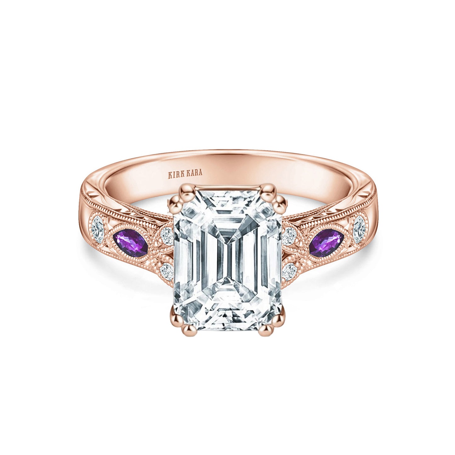 Amethyst Floral Diamond Engagement Ring