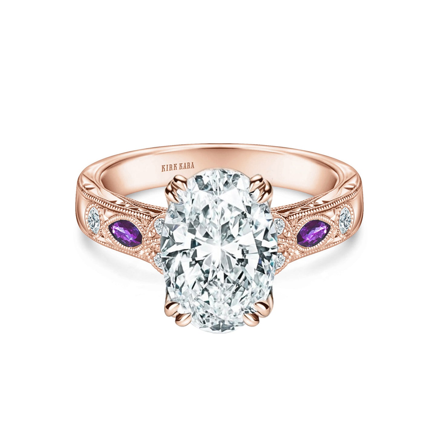 Amethyst Floral Diamond Engagement Ring