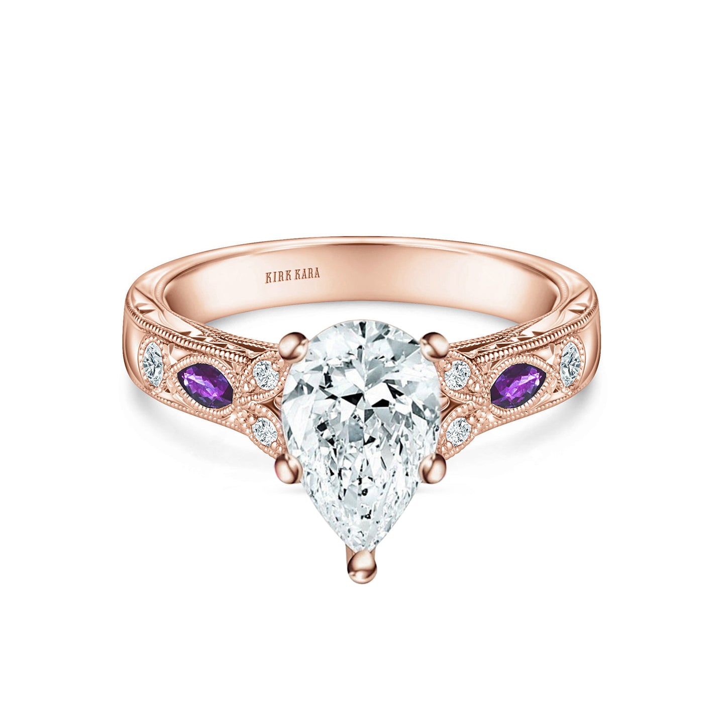 Amethyst Floral Diamond Engagement Ring