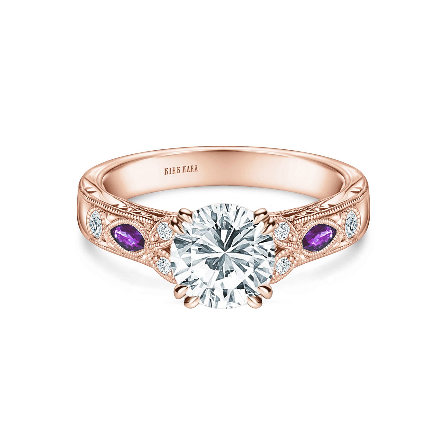 Amethyst Floral Diamond Engagement Ring