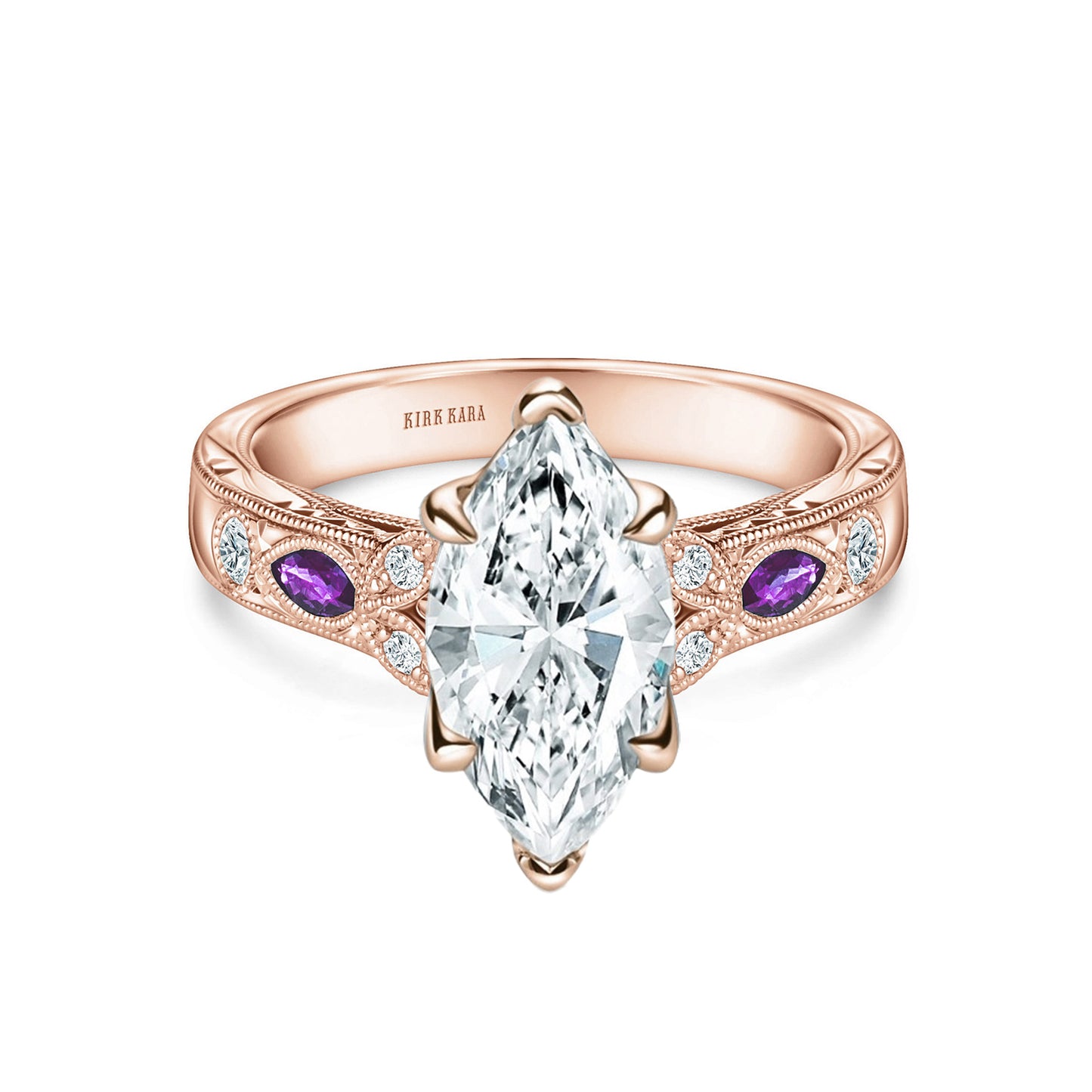 Amethyst Floral Diamond Engagement Ring