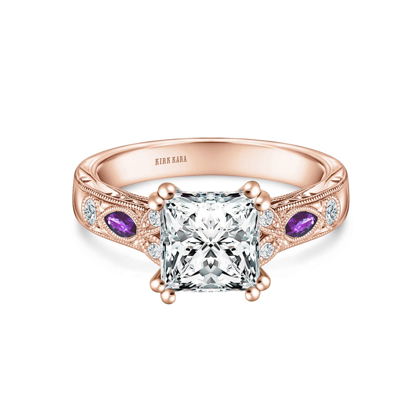 Amethyst Floral Diamond Engagement Ring