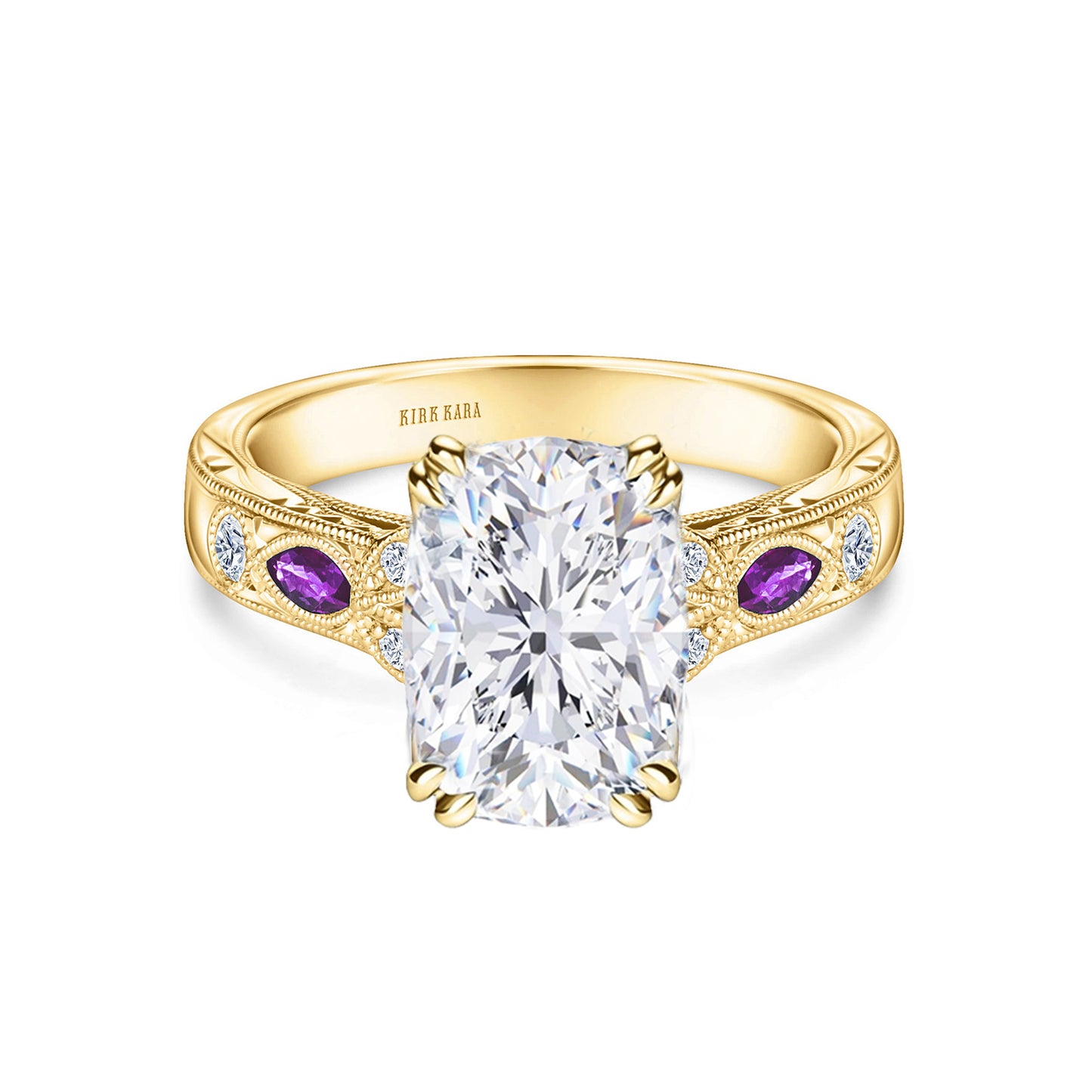 Amethyst Floral Diamond Engagement Ring
