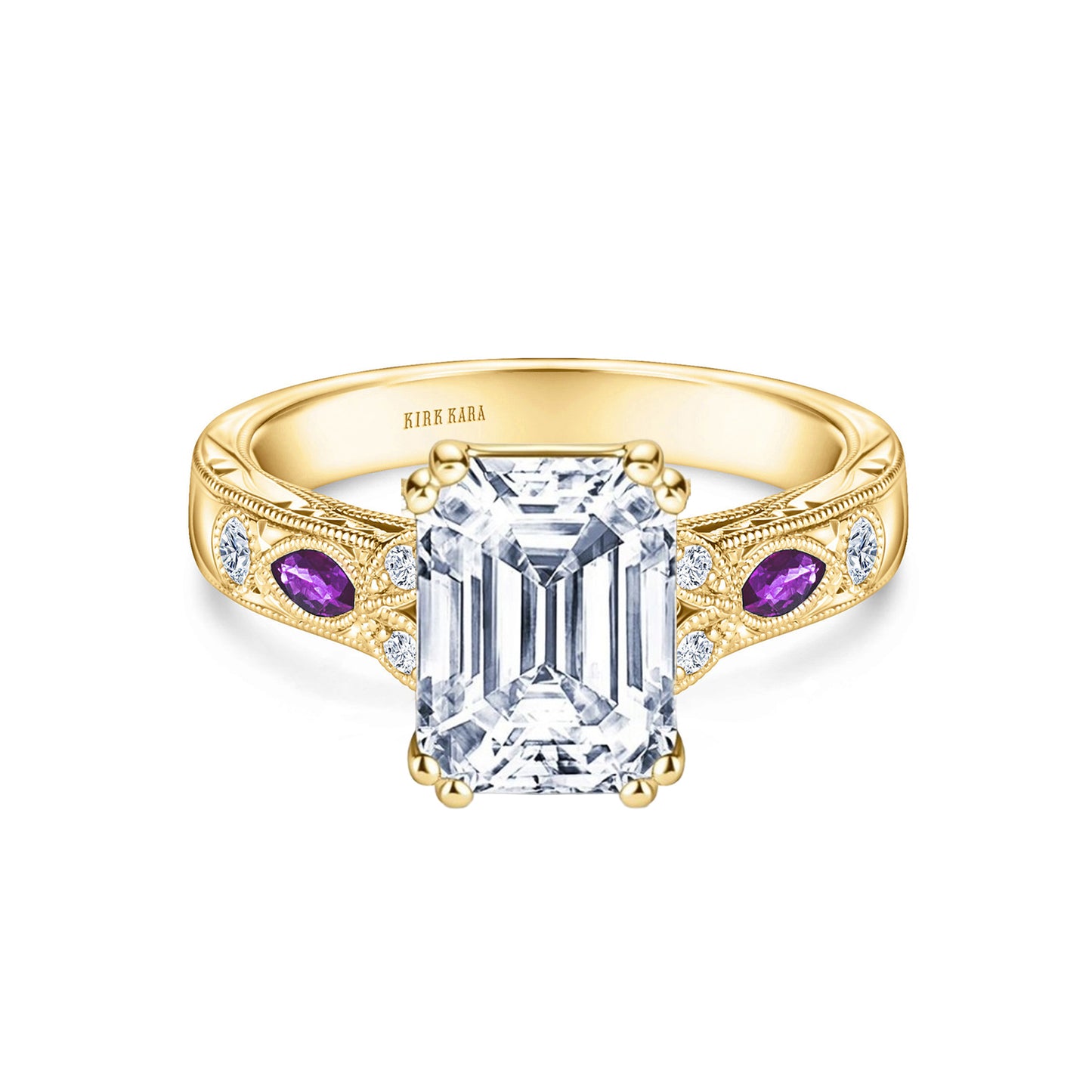 Amethyst Floral Diamond Engagement Ring
