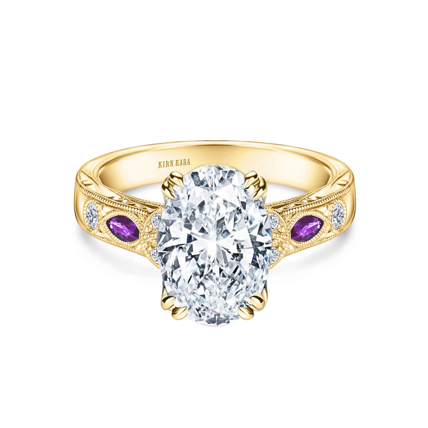 Amethyst Floral Diamond Engagement Ring
