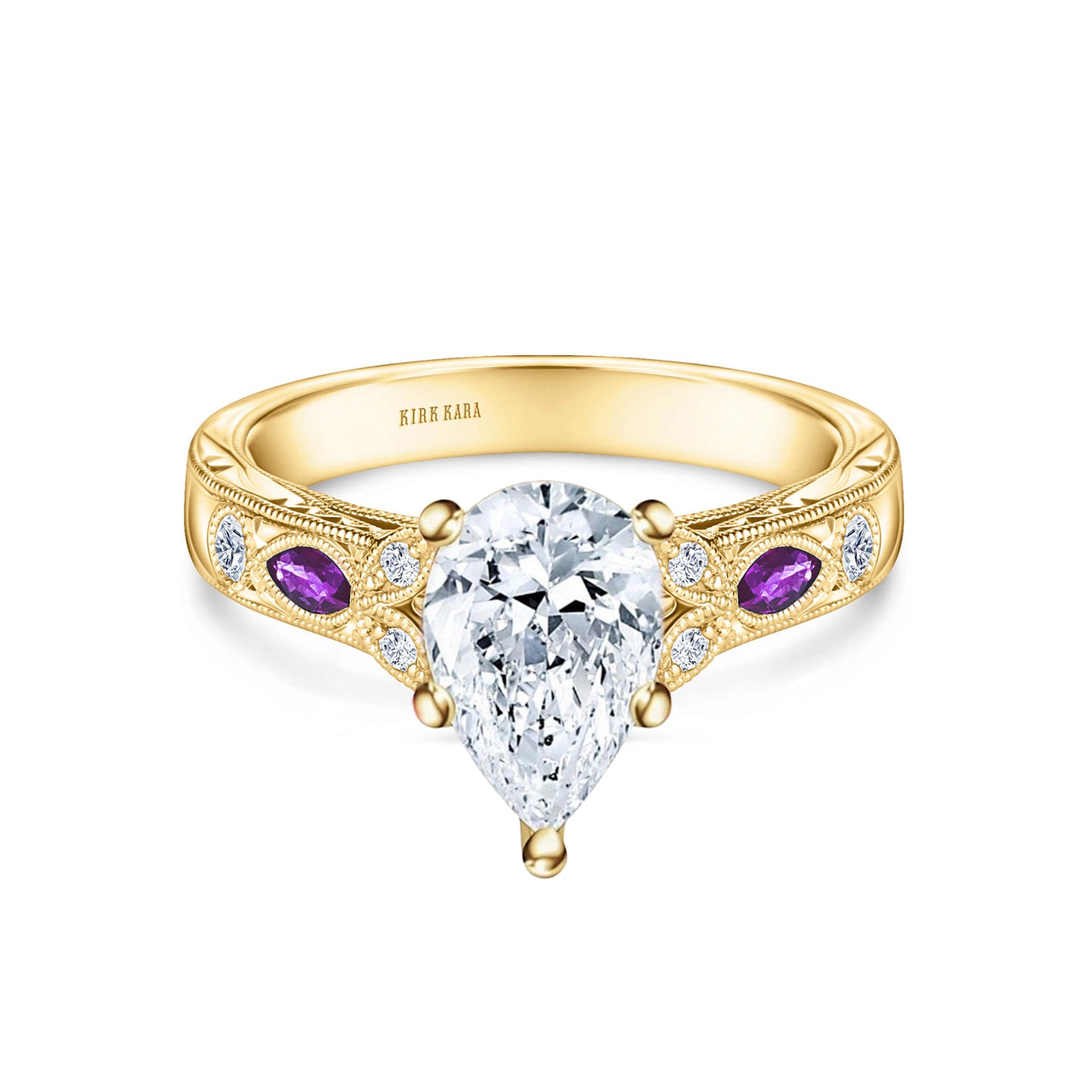 Amethyst Floral Diamond Engagement Ring