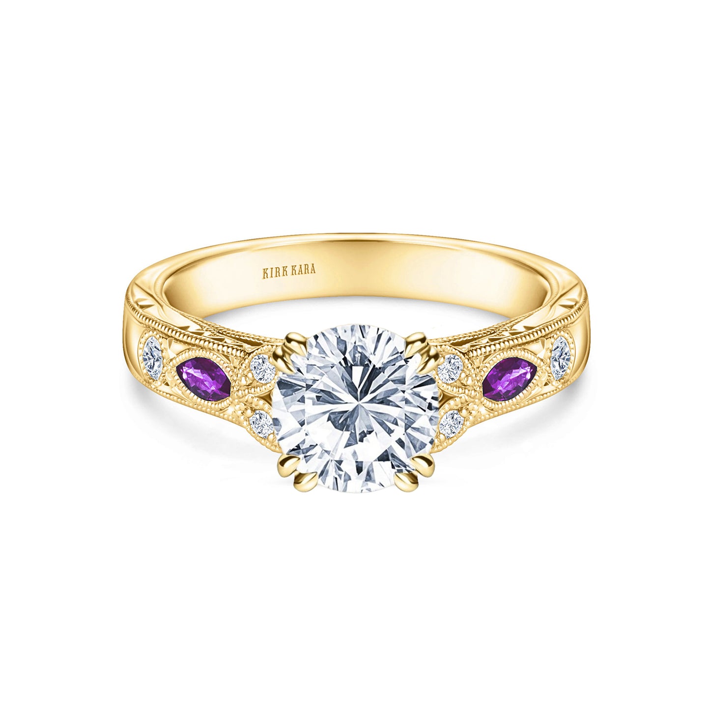 Amethyst Floral Diamond Engagement Ring
