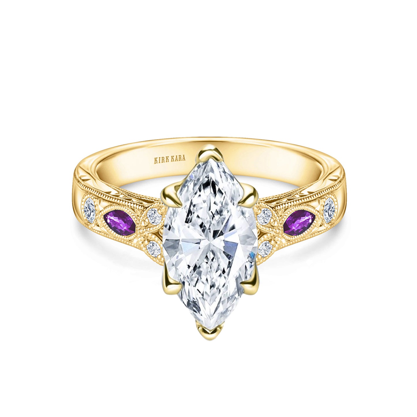 Amethyst Floral Diamond Engagement Ring