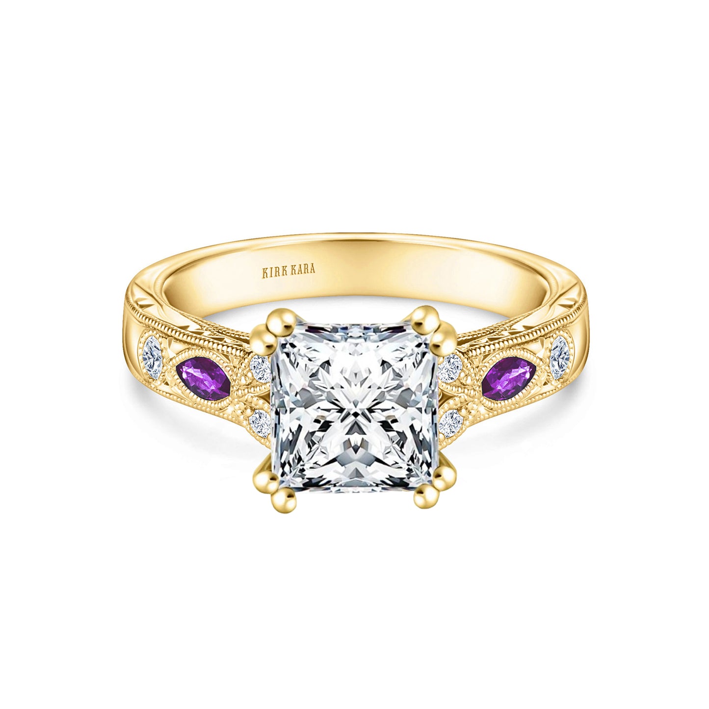 Amethyst Floral Diamond Engagement Ring