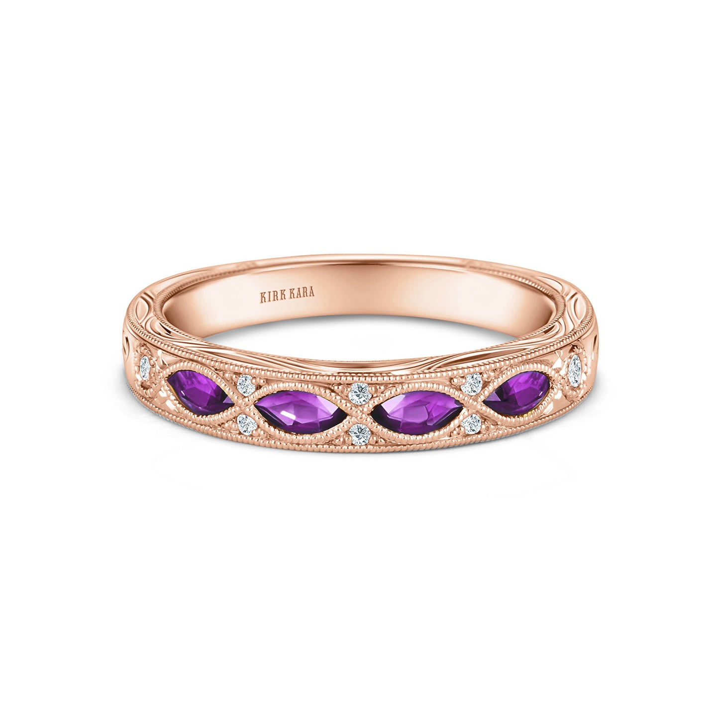 Amethyst Diamond Engraved Floral Wedding  Band